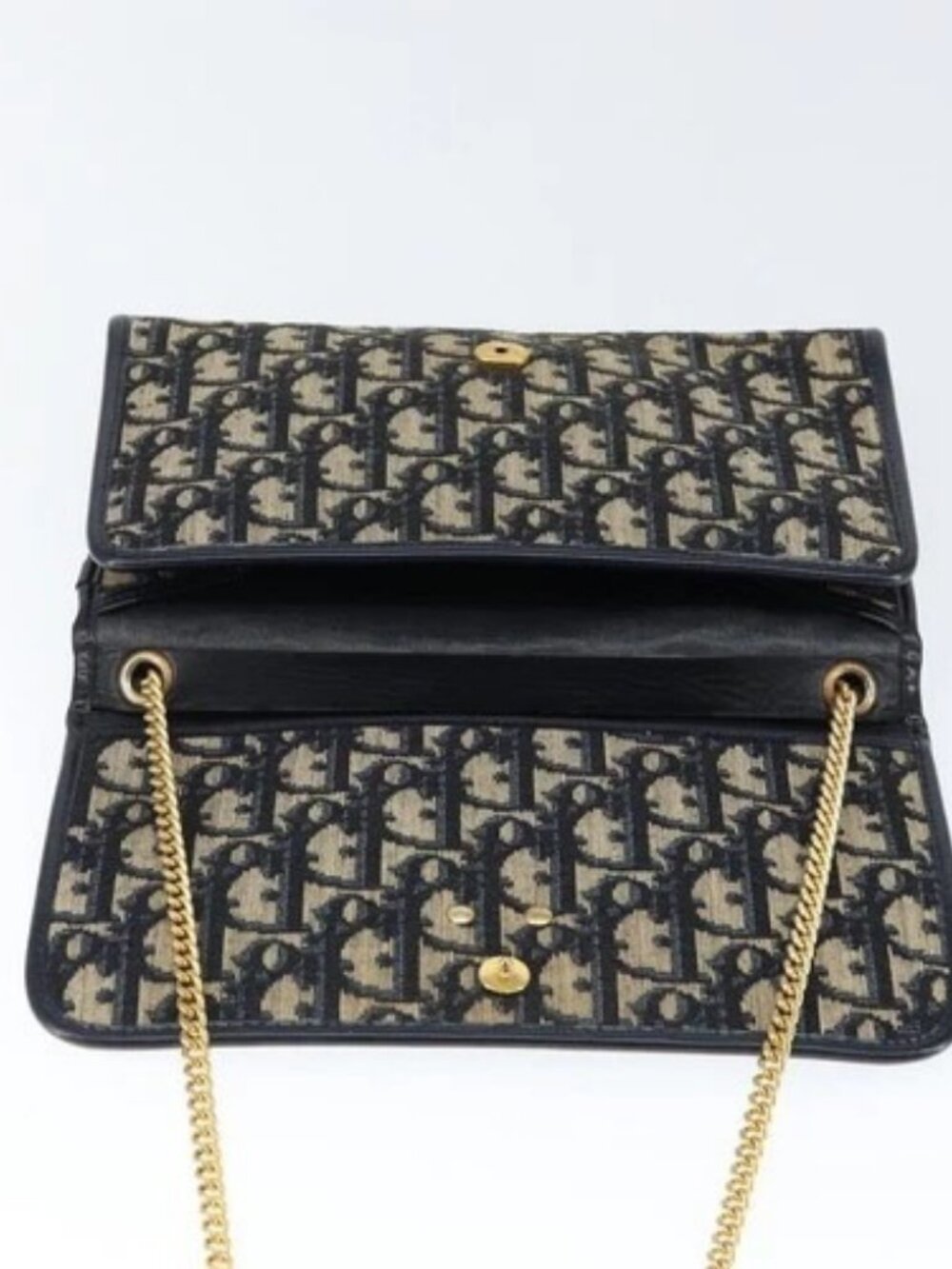 Christian Dior Trotter Canvas Chain Shoulder Bag Navy Auth 149106A - Picture 9 of 16